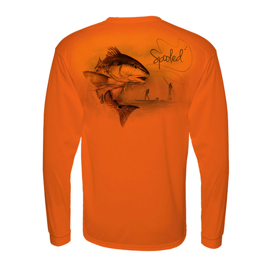 Performance Long Sleeve Orange with Spooled Redfish SPF-30