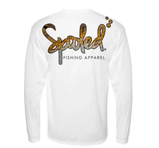 Performance Long Sleeve White with Spooled Redfish Skin Logo SPF-30