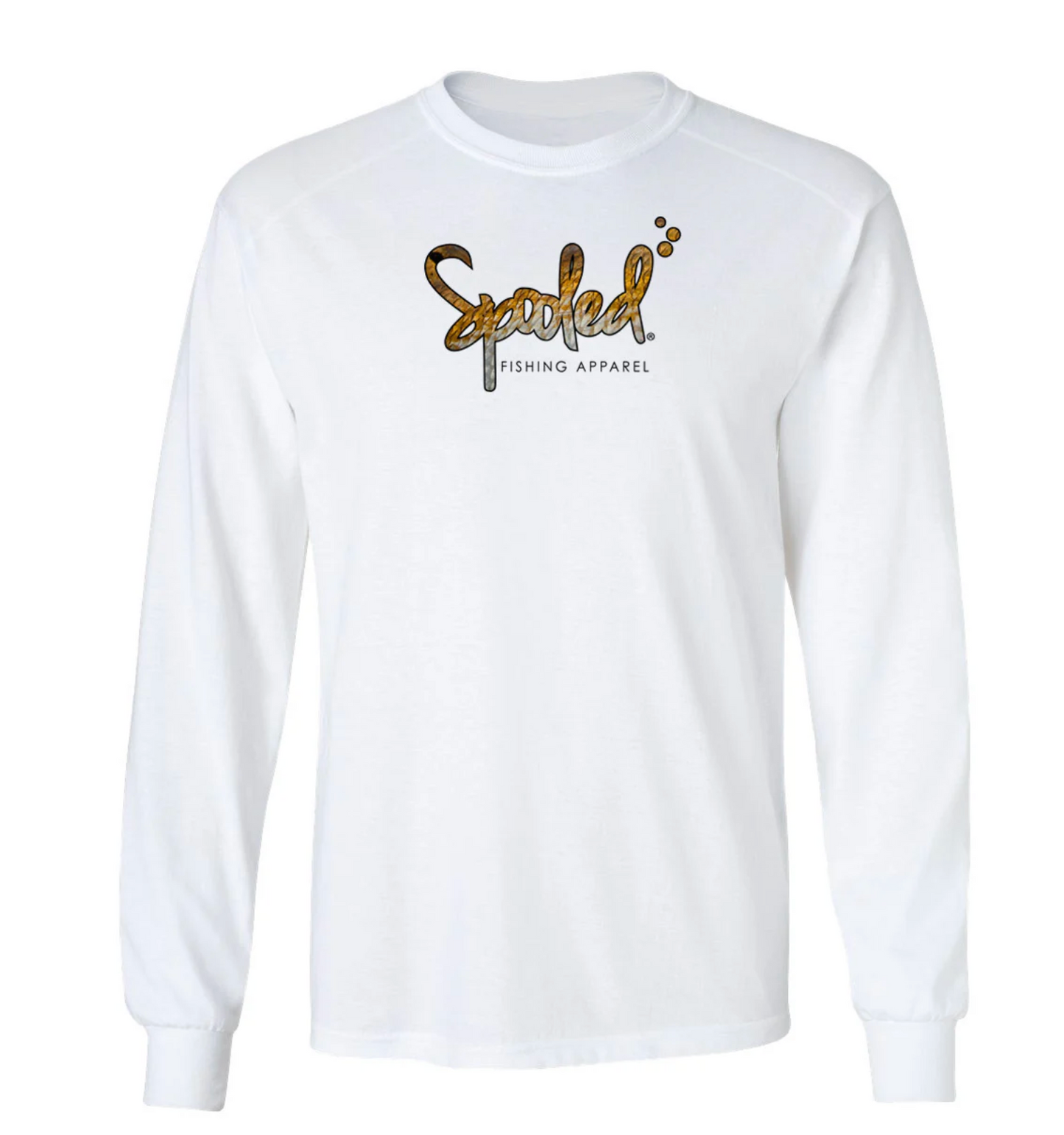 Performance Long Sleeve White with Spooled Redfish Skin Logo SPF-30