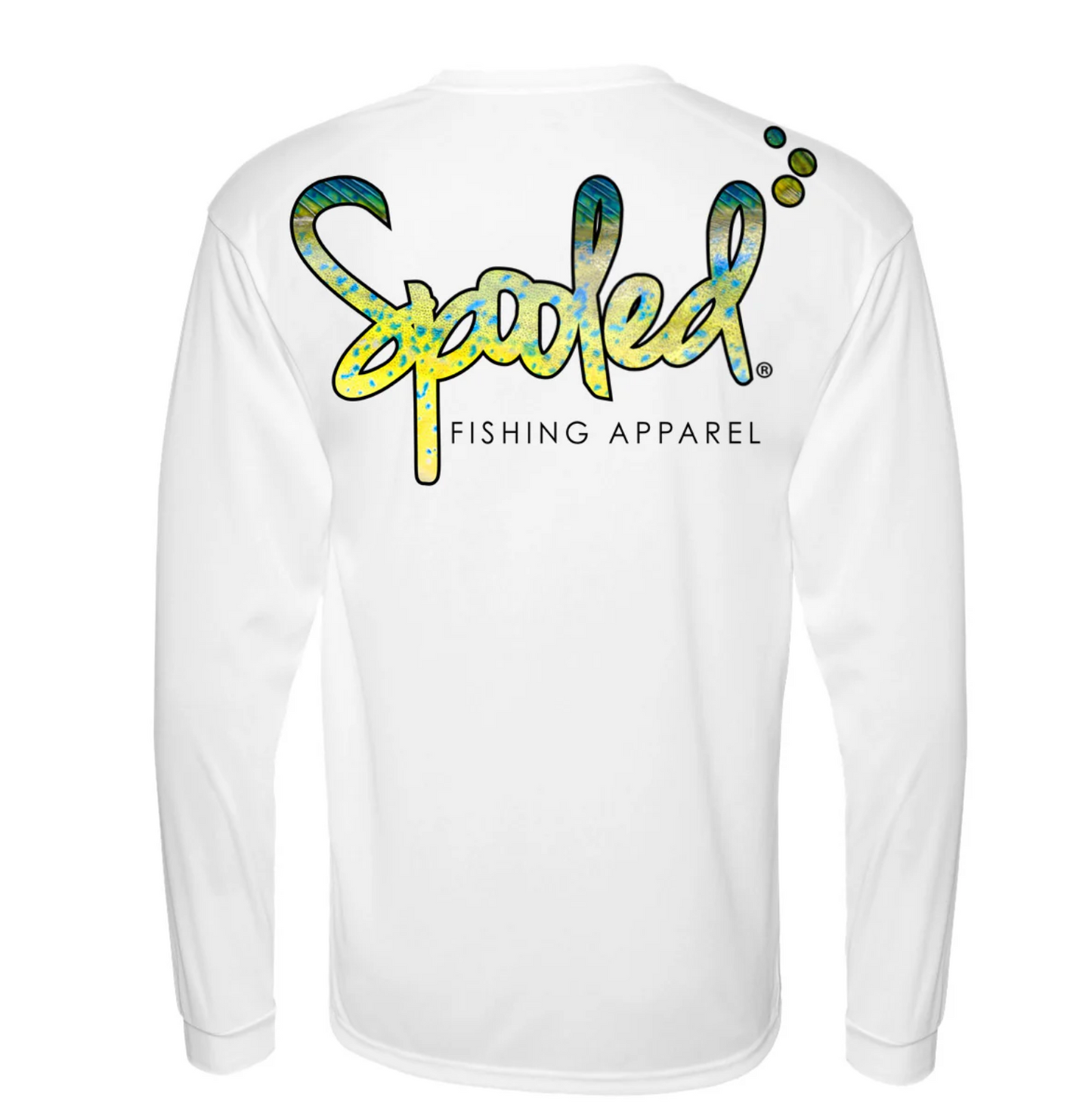 Performance Long Sleeve White with Spooled Mahi Skin Logo SPF-30