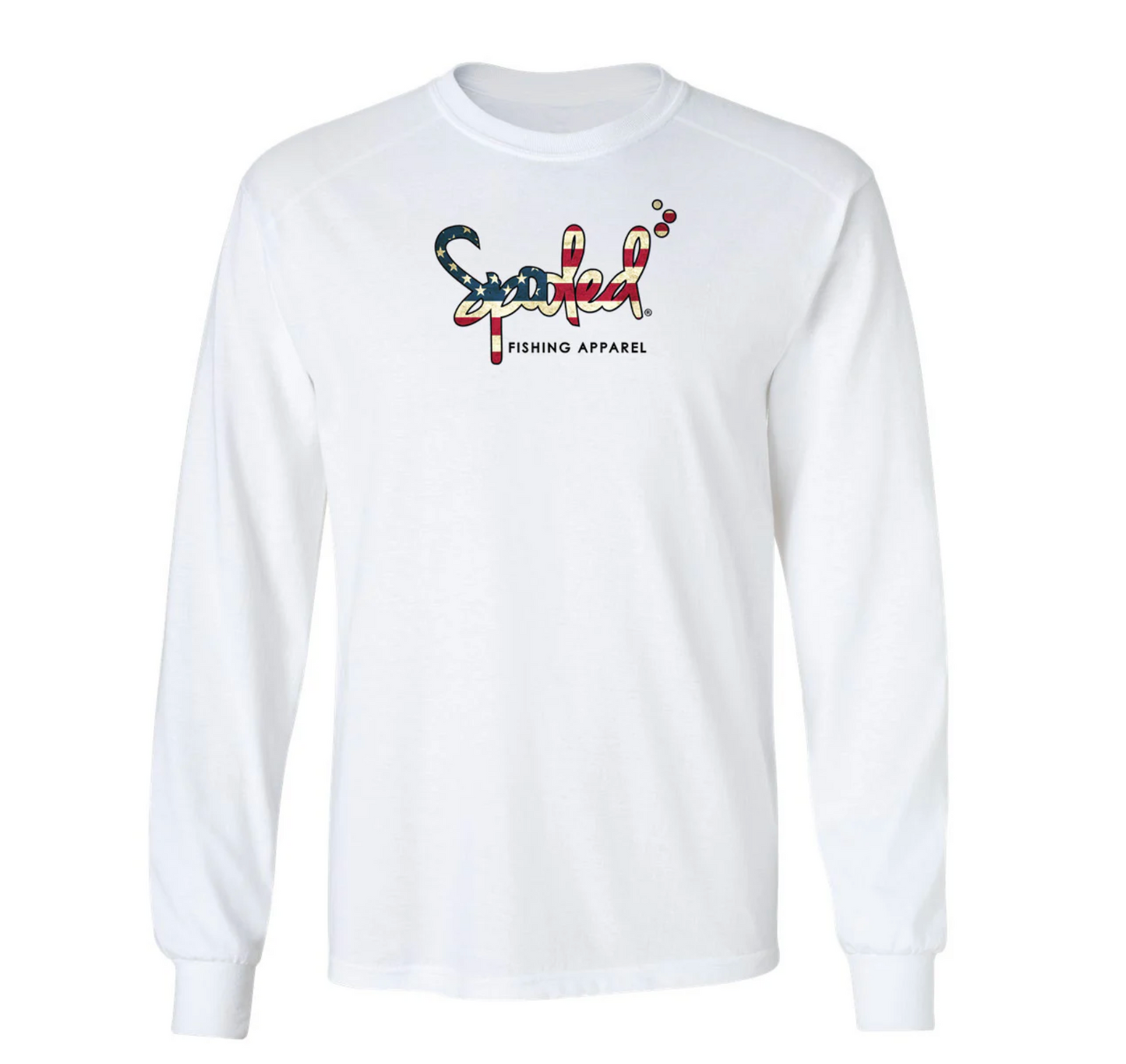 Performance Long Sleeve White with Spooled American Flag Logo SPF-30