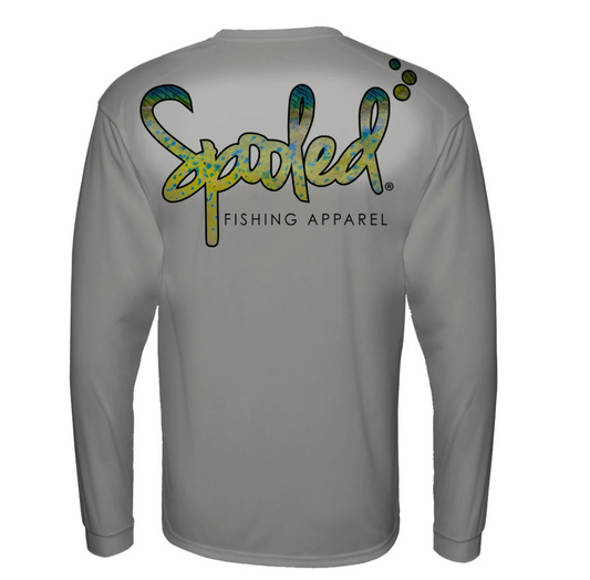 Performance Long Sleeve Silver with Spooled Mahi Skin Logo SPF-30