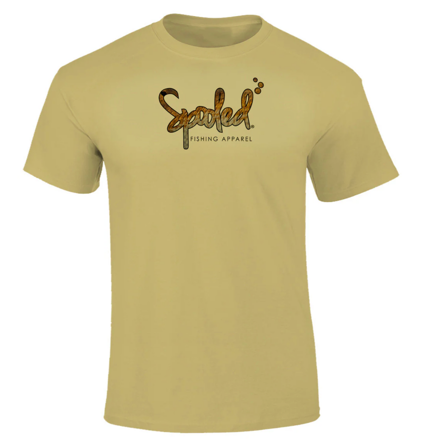 Performance Short Sleeve Tan with Spooled Redfish Skin Logo SPF-30