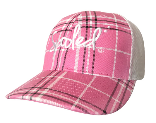 Spooled White Pink Plaid with White Mesh Snapbacks