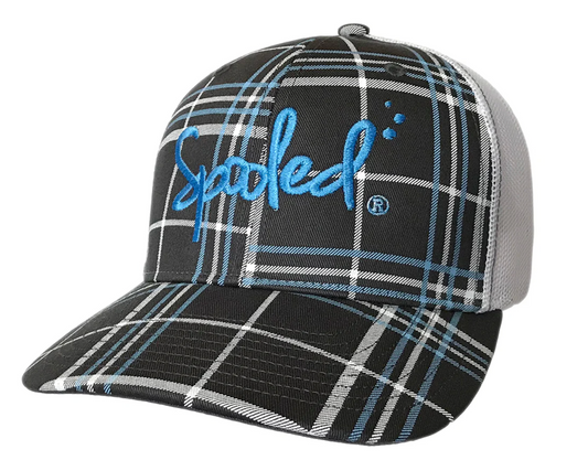 Spooled Blue Black Plaid with White Mesh Snapbacks